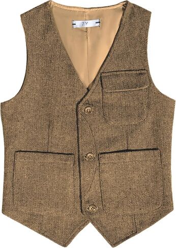 Boys Vest Vintage Tweed Toddler Little Kids Waistcoat with Pocket Sleeveless Slim Fit Casual Vest Outfit in Kuwait