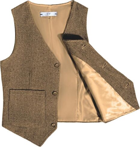 Boys Vest Vintage Tweed Toddler Little Kids Waistcoat with Pocket Sleeveless Slim Fit Casual Vest Outfit in Kuwait