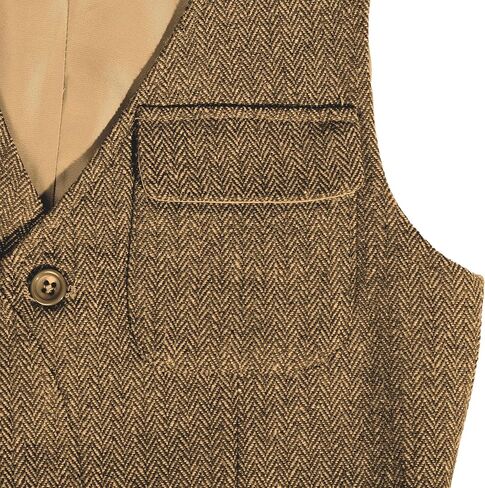 Boys Vest Vintage Tweed Toddler Little Kids Waistcoat with Pocket Sleeveless Slim Fit Casual Vest Outfit in Kuwait