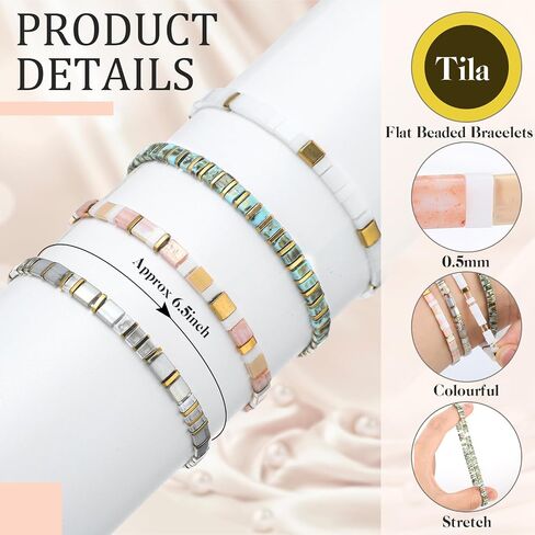 jadive 4 pcs tila مسطحة أساور تمتد للنساء للنساء الصداقة البوهيمية حبة الأساور الزجاج لطيف بوهو على غرار ديكورات مربعة للخرز لمجوهرات صديقها الهدايا in Kuwait