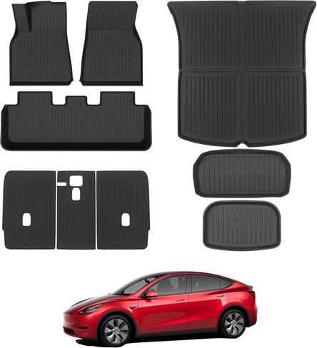 Tesla Model Y Floor Mats for 2025, 8PCS All Weather Full Set Cargo Liners Accessories, 3D TPE Odorless Floor Mat Trunk Frunk Rear Well Mats Custom for 5-Seater(Not Fit 7Seat) in Kuwait