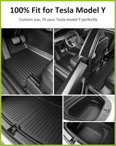 Tesla Model Y Floor Mats for 2025, 8PCS All Weather Full Set Cargo Liners Accessories, 3D TPE Odorless Floor Mat Trunk Frunk Rear Well Mats Custom for 5-Seater(Not Fit 7Seat) in Kuwait