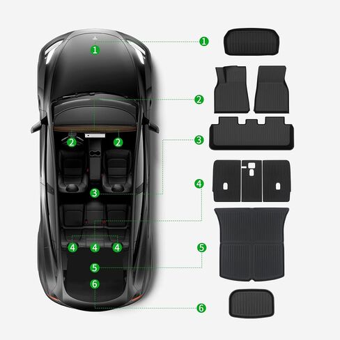 Tesla Model Y Floor Mats for 2025, 8PCS All Weather Full Set Cargo Liners Accessories, 3D TPE Odorless Floor Mat Trunk Frunk Rear Well Mats Custom for 5-Seater(Not Fit 7Seat) in Kuwait