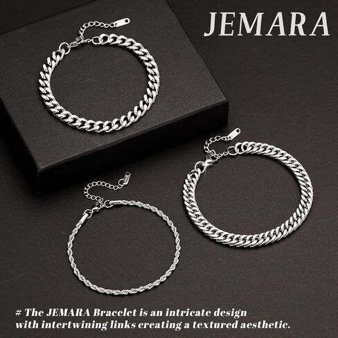 3Pcs Stainless Steel Mens Bracelet,Adjustable Sturdy Silver Cuban Chain Bracelet Set for Men in Saudi Arabia