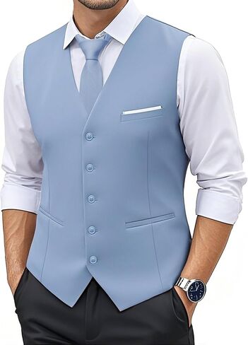 YOHOWA Men's Formal Suit Vest and Tie Set Business Casual Waistcoat Solid Colors Wedding Western Tuxedo Vest V-Neck in Saudi Arabia