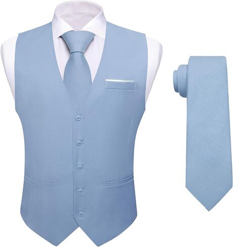 YOHOWA Men's Formal Suit Vest and Tie Set Business Casual Waistcoat Solid Colors Wedding Western Tuxedo Vest V-Neck in Saudi Arabia