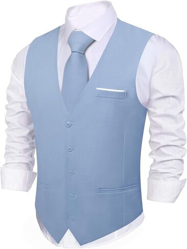 YOHOWA Men's Formal Suit Vest and Tie Set Business Casual Waistcoat Solid Colors Wedding Western Tuxedo Vest V-Neck in Saudi Arabia