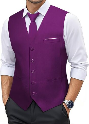 YOHOWA Men's Formal Suit Vest and Tie Set Business Casual Waistcoat Solid Colors Wedding Western Tuxedo Vest V-Neck in Saudi Arabia