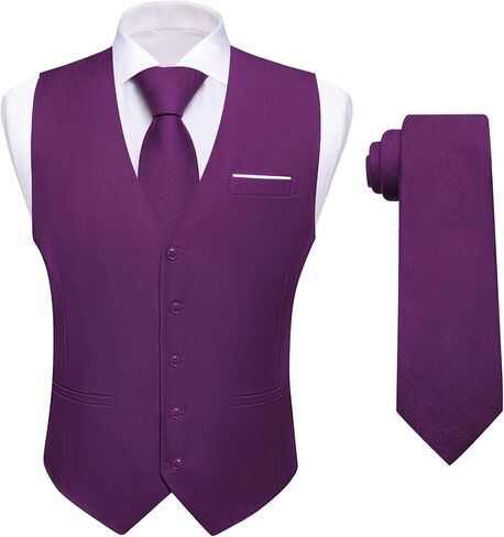 YOHOWA Men's Formal Suit Vest and Tie Set Business Casual Waistcoat Solid Colors Wedding Western Tuxedo Vest V-Neck in Saudi Arabia