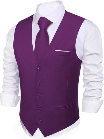 YOHOWA Men's Formal Suit Vest and Tie Set Business Casual Waistcoat Solid Colors Wedding Western Tuxedo Vest V-Neck in Saudi Arabia