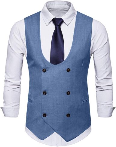 MllesReve Men's Slim Fit Waistcoat U Neck Double Breasted Suit Vest in Kuwait