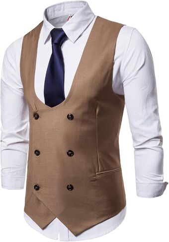 MllesReve Men's Slim Fit Waistcoat U Neck Double Breasted Suit Vest in Kuwait