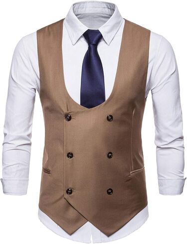 MllesReve Men's Slim Fit Waistcoat U Neck Double Breasted Suit Vest in Kuwait