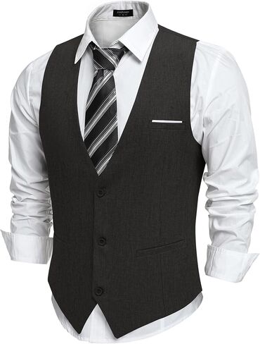 COOFANDY Men's Suit Vest V-Neck Casual Business Vests Lightweight Slim Fit Formal Dress Waistcoat for Wedding Party in Kuwait