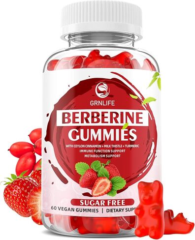 Berberine Gummies with Ceylon Cinnamon 1500mg High Potency Berberine HCL Supplement for Immune and Metabolism Support, Sugar Free Organic Berberine Gummies Strawberry Flavor - 60 Count in Saudi Arabia