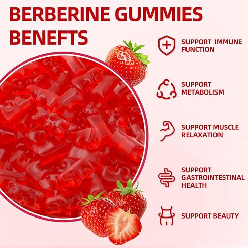 Berberine Gummies with Ceylon Cinnamon 1500mg High Potency Berberine HCL Supplement for Immune and Metabolism Support, Sugar Free Organic Berberine Gummies Strawberry Flavor - 60 Count in Saudi Arabia