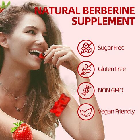 Berberine Gummies with Ceylon Cinnamon 1500mg High Potency Berberine HCL Supplement for Immune and Metabolism Support, Sugar Free Organic Berberine Gummies Strawberry Flavor - 60 Count in Saudi Arabia