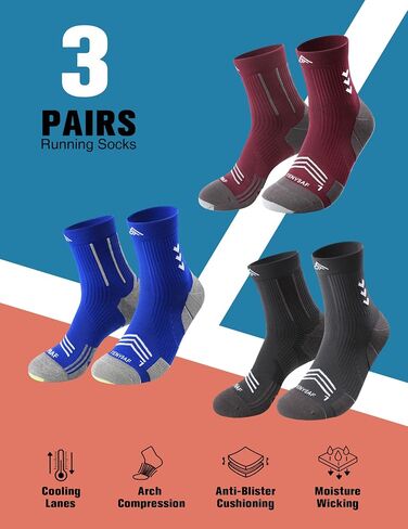 Compression Sport Running Socks: Athletic Crew Socks for Men Women Cycling Hiking Basketball Work,3 Pairs in Kuwait