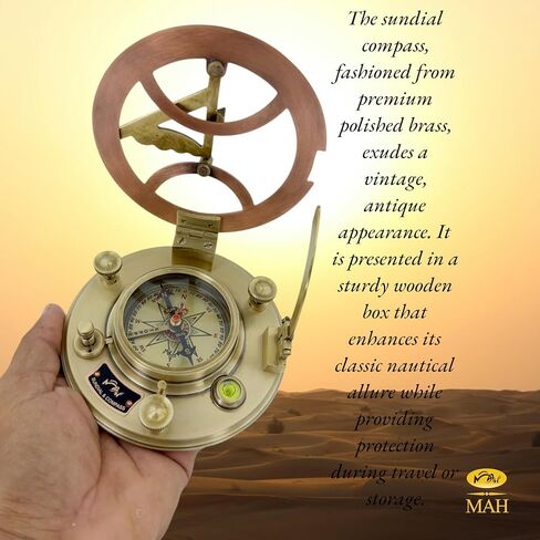 Top Grade 5 Inch Large Perfectly Calibrated Brass Nautical Sundial Compass - Antique Vintage Style Gifts for Anniversary - Timeless Love Gifts for Him & Her for Weddings - Father’s Day in Saudi Arabia