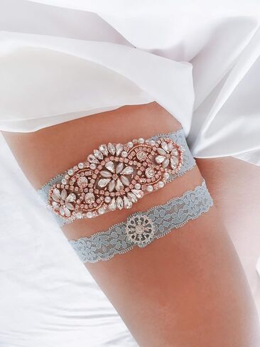Something Blue for Bride on Wedding Garter Set Lace Wedding Garter for Bride Garter Belt Set 2 Pcs in Saudi Arabia