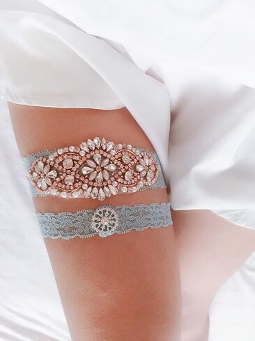 Something Blue for Bride on Wedding Garter Set Lace Wedding Garter for Bride Garter Belt Set 2 Pcs in Saudi Arabia