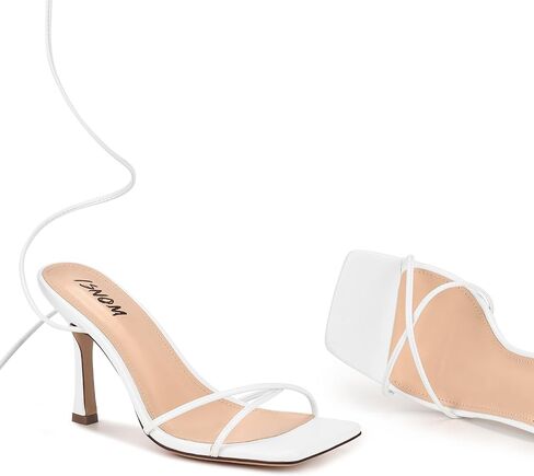 Isnom Lace Up Heels Sandals for Women و Square Toe و Open Toe Thong و Desileth Heels Design in Kuwait