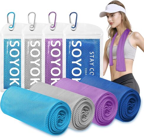 4 Packs Cooling Towels, 40" x 12" Microfiber Cooling Towels for Neck and Face, Soft Breathable Gym Towels for Working Out with Waterproof Bag & Carabiner, Sweat Towels for Running, Yoga, Travel, Climb in Saudi Arabia