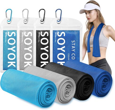 4 Packs Cooling Towels, 40" x 12" Microfiber Cooling Towels for Neck and Face, Soft Breathable Gym Towels for Working Out with Waterproof Bag & Carabiner, Sweat Towels for Running, Yoga, Travel, Climb in Saudi Arabia
