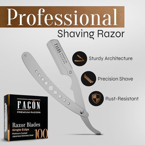 100 BLADES + Facón Classic Professional Straight Edge Barber Razor - Salon Quality Cut Throat Shavette in Kuwait
