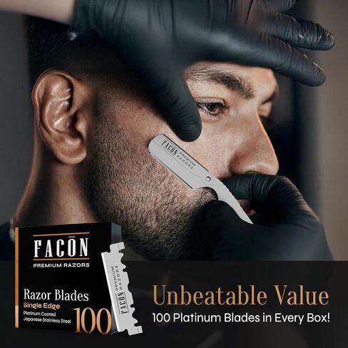 100 BLADES + Facón Classic Professional Straight Edge Barber Razor - Salon Quality Cut Throat Shavette in Kuwait
