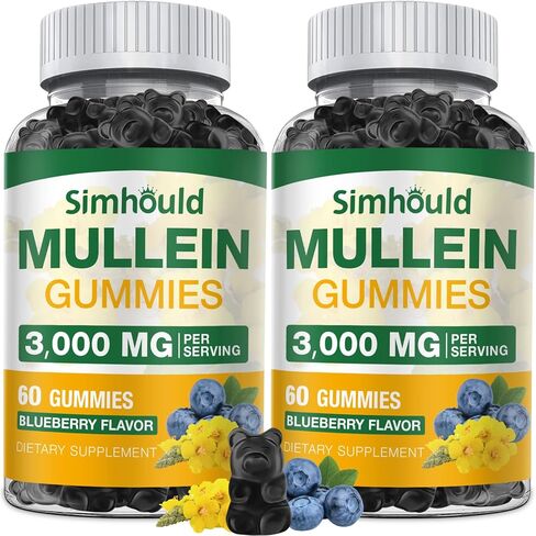 2 Pack Sugar Free 3000MG Mullein Gummies - Lung Cleanse, Mullein Leaf Extract Supplement for Respiratory, Organic Mullein Drops with Quercetin & Bromelain for Lung, Digestive Health & Immune in Kuwait