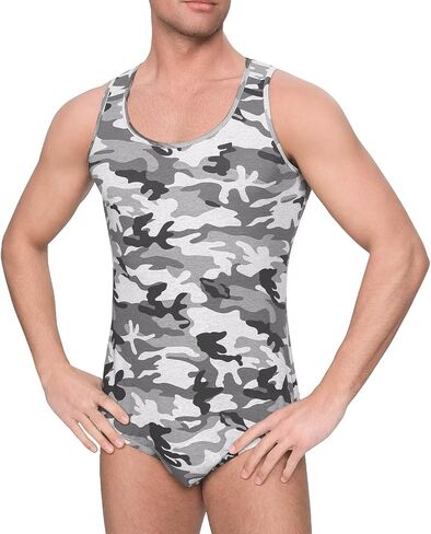 Mens Adult Onesie Camouflage Vest Cotton Pajama Jumpsuits One Piece Sleeveless Romper Bodysuit in Kuwait