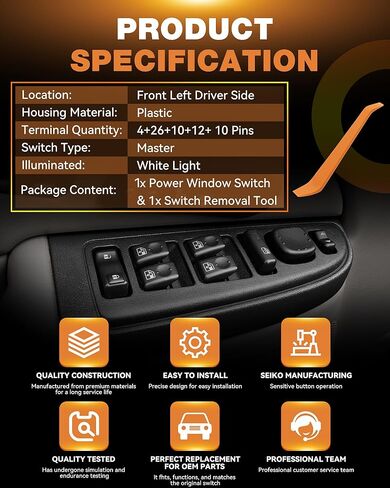 15883323 Master Power Window Switch & Bezel, Front Driver Side Door Lock Fit for 2003-2007 Chevy Avalanche Silverado Suburban Tahoe Cadillac Escalade GMC Yukon Sierra Yukon XL, 901-075 DWS-220 in Saudi Arabia