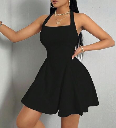 PerZeal Women's 2025 Summer Dress Sleeveless Halter Neck Sundress Backless Flared Short Mini Beach Dress in Kuwait