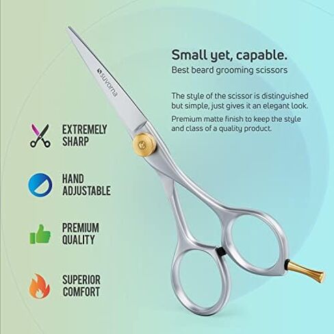 Suvorna 5" Mustache And Beard Scissors for Men, Salons, Barber, Hairdresser & Professional. Hair Cutting Scissors made with Stainless steel for Trimming & Grooming Scissors for Facial, Nose, Ear Hair. in Kuwait