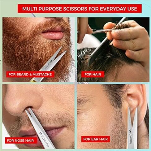 Suvorna 5" Mustache And Beard Scissors for Men, Salons, Barber, Hairdresser & Professional. Hair Cutting Scissors made with Stainless steel for Trimming & Grooming Scissors for Facial, Nose, Ear Hair. in Kuwait