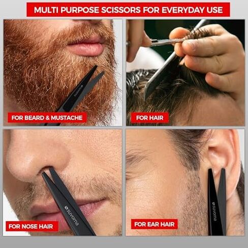 Suvorna 5" Mustache And Beard Scissors for Men, Salons, Barber, Hairdresser & Professional. Hair Cutting Scissors made with Stainless steel for Trimming & Grooming Scissors for Facial, Nose, Ear Hair. in Saudi Arabia