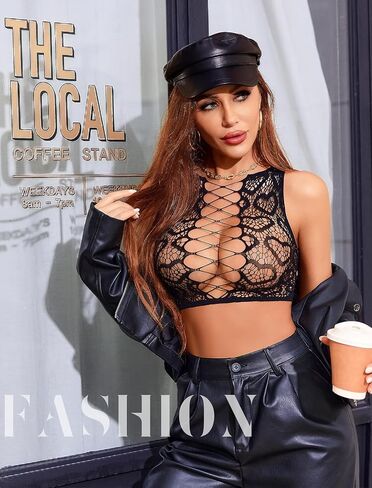 Avidlove Womens Fishnet Lingerie Set Sexy Sexy اثنين من الملابس الداخلية جوفاء Out متجرد الزي قلب طباعة قمم محصول in Saudi Arabia