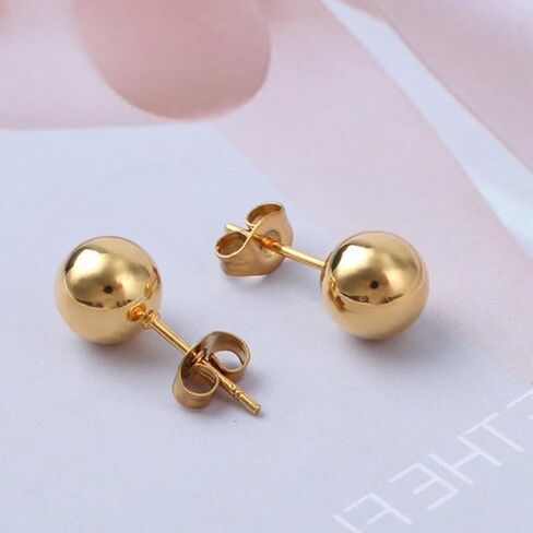 14K Gold Ball Stud Earrings - Choose from Yellow, Rose, or White Gold - Multiple Options Available in Saudi Arabia