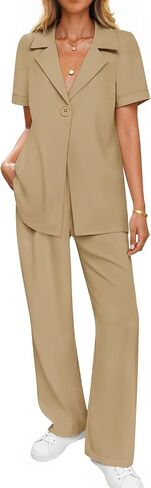 ZESICA Women's 2025 Casual 2 Piece Outfits Short Sleeve Blazer Jacket and Wide Leg Pants Loose Business Suit Sets in Saudi Arabia