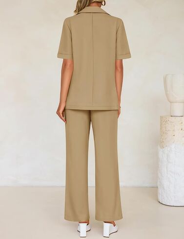 ZESICA Women's 2025 Casual 2 Piece Outfits Short Sleeve Blazer Jacket and Wide Leg Pants Loose Business Suit Sets in Saudi Arabia