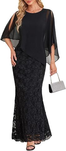 Women's Plus Size Cape Dress with Chiffon Overlay Gown Formal Evening Lace Long Mermaid Dresses 2024 in Saudi Arabia