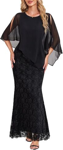 Women's Plus Size Cape Dress with Chiffon Overlay Gown Formal Evening Lace Long Mermaid Dresses 2024 in Saudi Arabia
