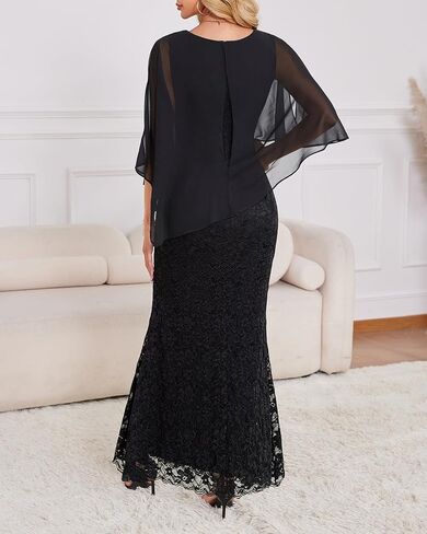 Women's Plus Size Cape Dress with Chiffon Overlay Gown Formal Evening Lace Long Mermaid Dresses 2024 in Saudi Arabia