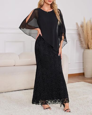 Women's Plus Size Cape Dress with Chiffon Overlay Gown Formal Evening Lace Long Mermaid Dresses 2024 in Saudi Arabia