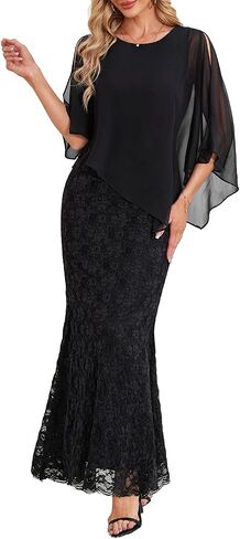 Women's Plus Size Cape Dress with Chiffon Overlay Gown Formal Evening Lace Long Mermaid Dresses 2024 in Saudi Arabia