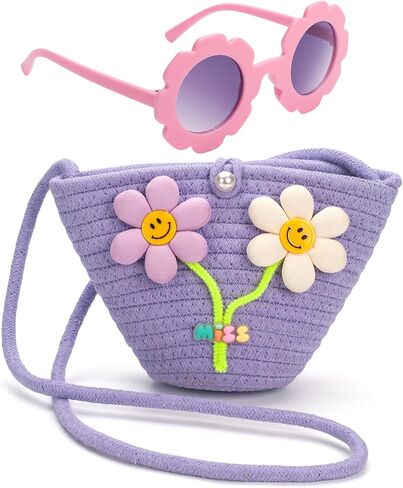 Kids Purse for Girls Age 2-14, Purple Toddler Purse with Beaded and Flowers, Kids Crossbody Bag Gifts for Christmas, Birthday in Saudi Arabia