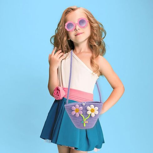 Kids Purse for Girls Age 2-14, Purple Toddler Purse with Beaded and Flowers, Kids Crossbody Bag Gifts for Christmas, Birthday in Saudi Arabia