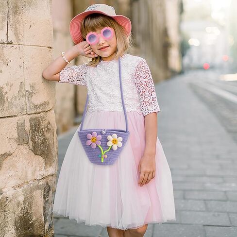 Kids Purse for Girls Age 2-14, Purple Toddler Purse with Beaded and Flowers, Kids Crossbody Bag Gifts for Christmas, Birthday in Saudi Arabia