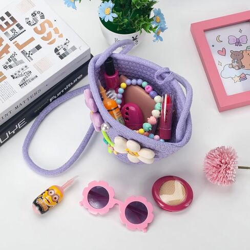 Kids Purse for Girls Age 2-14, Purple Toddler Purse with Beaded and Flowers, Kids Crossbody Bag Gifts for Christmas, Birthday in Saudi Arabia